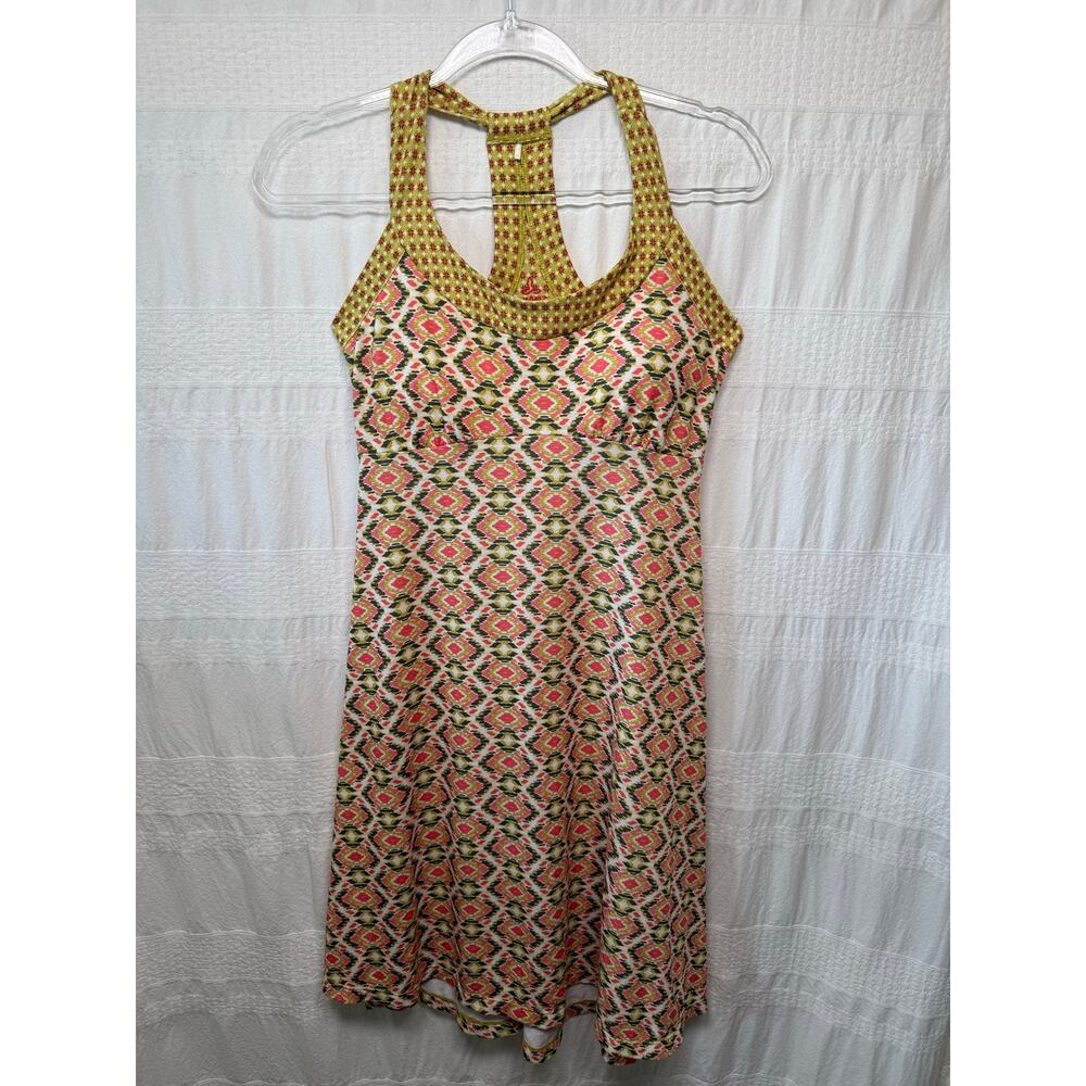 PrAna Cali Dress, Aztec Geometric Print in Pink, Green and White, Size Small